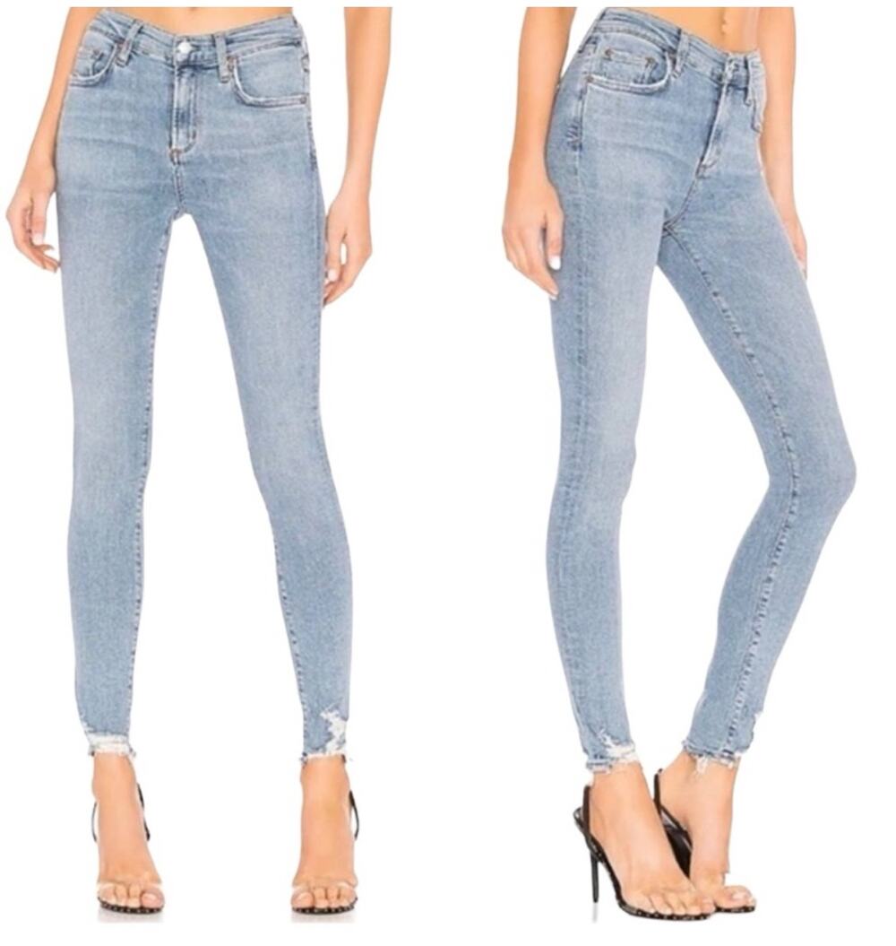A Golde Distressed Denim Jeans Shark Bite Hem Light Vintage Wash 27